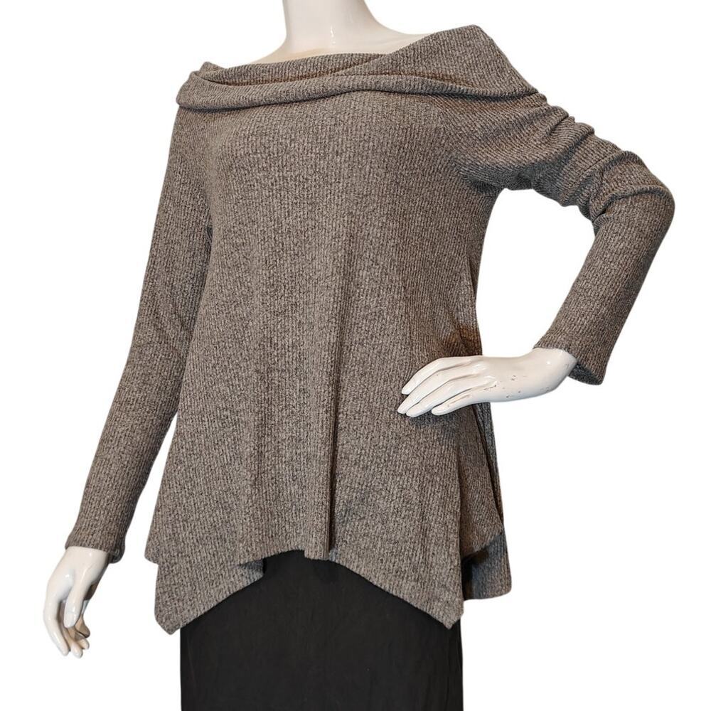 Kye Mi Ribbed Cowl Neck Tunic Sweater Asym Hem Boho Top S
